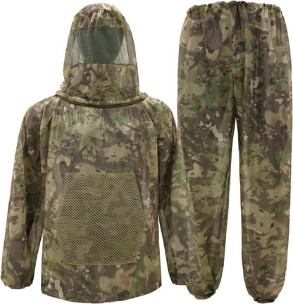 Mosquito Netting Suit Bug Net Mesh Clothing with Hood Outdoor Garden Hunting Camo Protection from Fly Insects Bugs