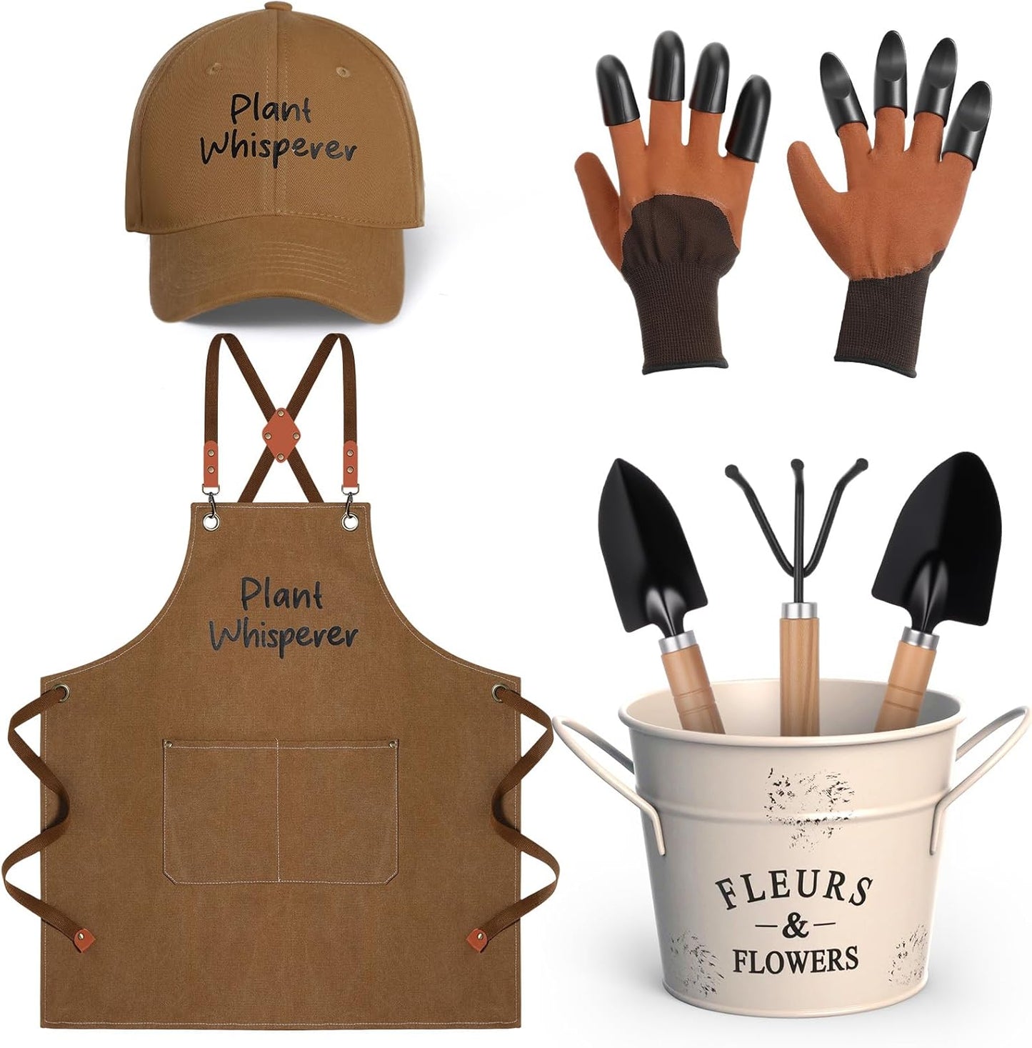 Tarpop Garden Tool Set Christmas Plant Whisperer Gardening Gifts for Women, 7 Pcs Vegetable Planting Tool Kit Cap Canvas Apron Gloves Soil Scoop Transplant Trowel Cultivator Flower Tub(Green)