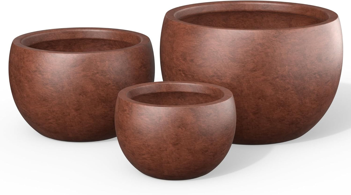 Large Round Bowl Vintage BRN Concrete Planter 19.9" Dia, Outdoor