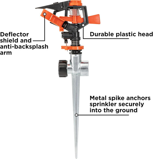 Black + Decker® Impulse Sprinkler – Up to 5,027 Sq. Ft. Coverage, Adjustable Spray, Secure Spike Base BXWNBB57395