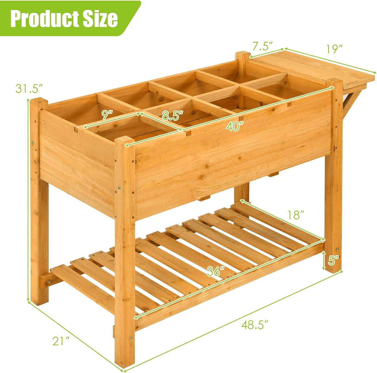 Giantex Wood Raised Garden Bed w/Folding Drop-Leaf Potting Table, Planter Box for Flower Herb Vegetable Fruit, Indoor Outdoor Elevated Raised Beds for Gardening, Backyard, Patio, Balcony