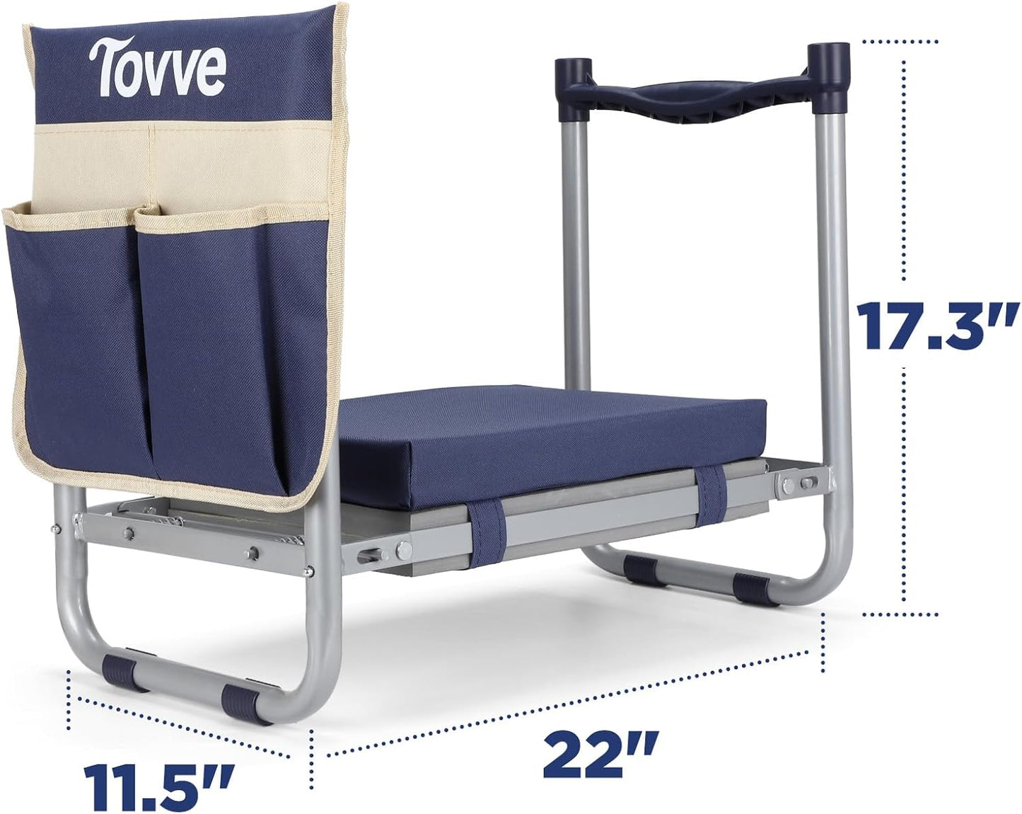 Tovve Foldable Garden Kneeler and Seat, Heavy Duty Garden Stool with 10" Wide Detachable Kneeling Pad, Portable Garden Bench Chair with Large Garden Tool Bag, Gardening Gifts for Women, Seniors, Mom