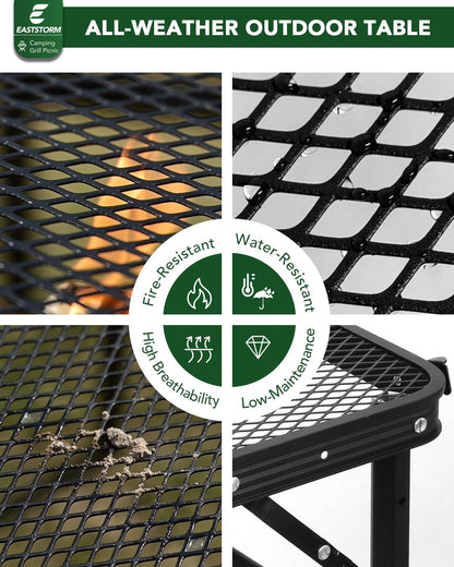 2Ft Small Folding Table with Carry Handle, Camping Table Adjustable Height 10.6–22 in, Black Metal Mesh, Portable & Compact for Outdoor/Indoor,Grill Table, 23.6×15.8 in, 4 lb, 66 lb Capacity