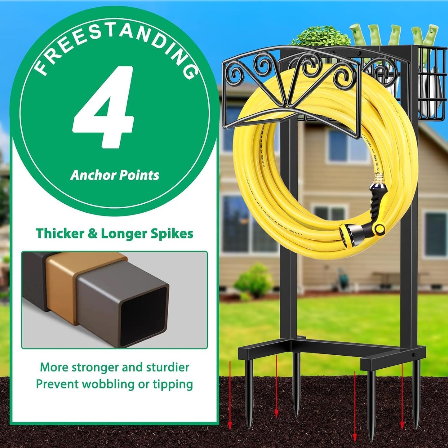 TomCare Garden Hose Holder Upgraded Heavy Duty Metal Water Hose Holder Holds 160 FT Hoses Sturdy Hose Reel Freestanding Outdoor Hoses Storage Hanger for Outside Yard Lawn