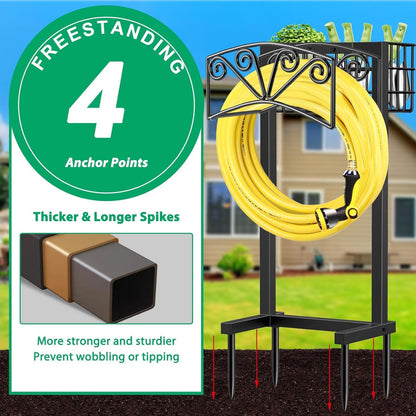 TomCare Garden Hose Holder Upgraded Heavy Duty Metal Water Hose Holder Holds 160 FT Hoses Sturdy Hose Reel Freestanding Outdoor Hoses Storage Hanger for Outside Yard Lawn