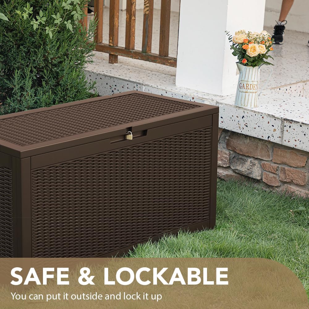 Devoko 100 Gallon Waterproof Large Resin Deck Box Indoor Outdoor Lockable Storage Container for Patio Furniture Cushions Garden Tools (100 Gallon, Black)