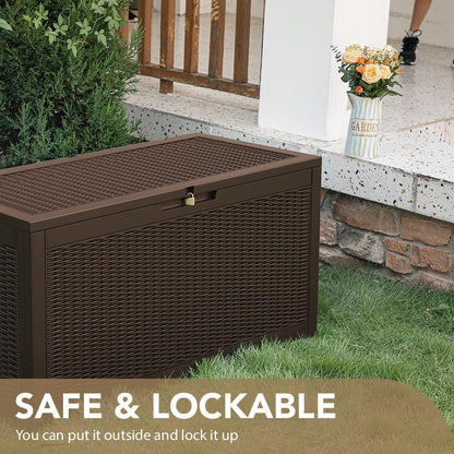 Devoko 100 Gallon Waterproof Large Resin Deck Box Indoor Outdoor Lockable Storage Container for Patio Furniture Cushions Garden Tools (100 Gallon, Black)