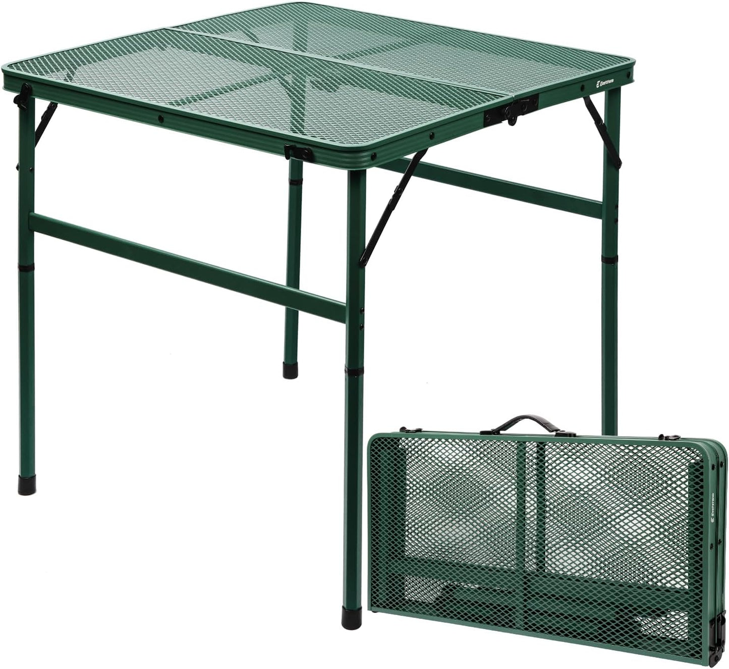 2Ft Small Folding Table with Carry Handle, Camping Table Adjustable Height 10.6–22 in, Black Metal Mesh, Portable & Compact for Outdoor/Indoor,Grill Table, 23.6×15.8 in, 4 lb, 66 lb Capacity