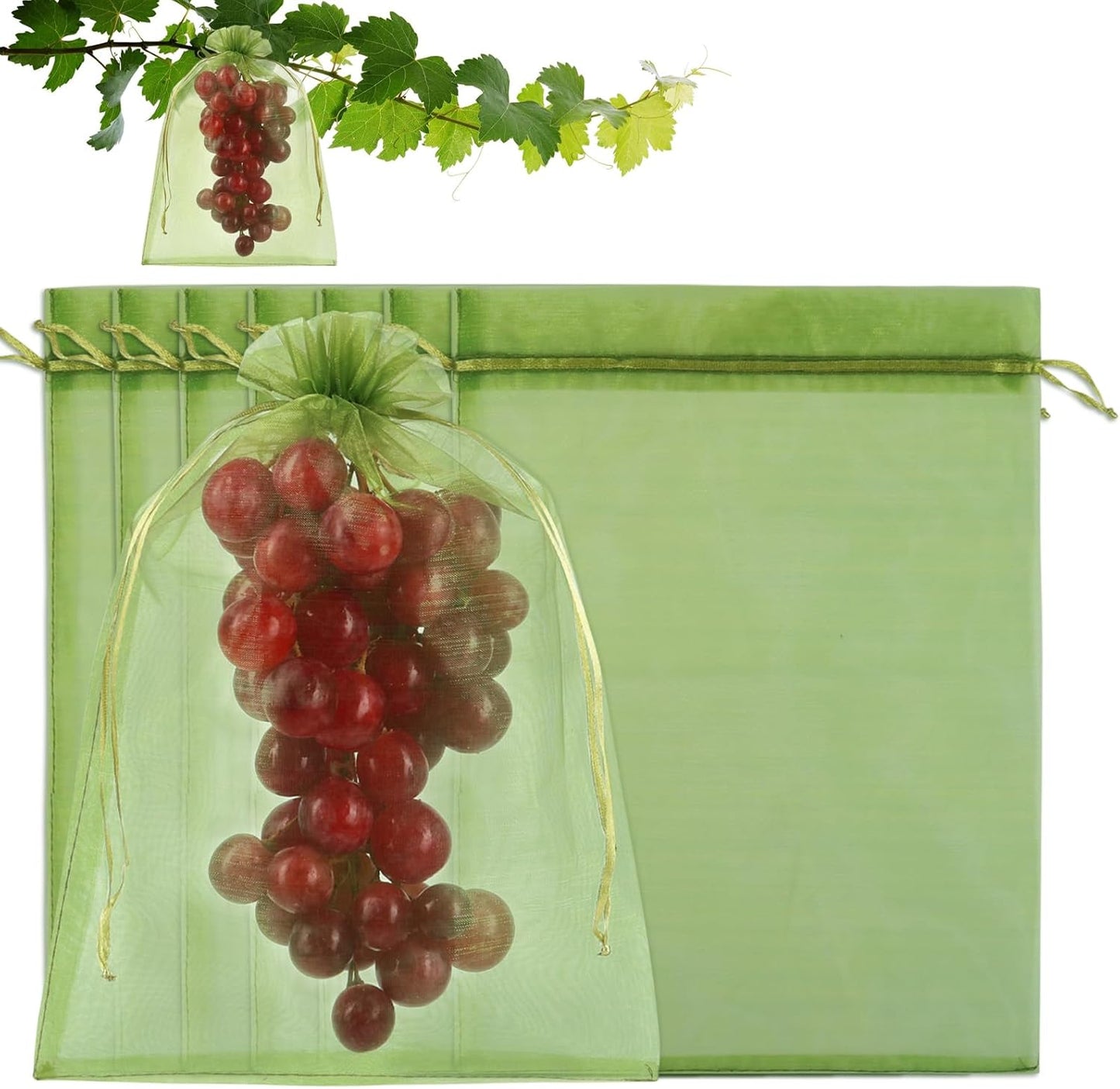 Shintop 100Pcs Fruit Protection Bags, 6x9 Inch Green Fruit Tree Netting Cover Drawstring Mesh Tomato Bags Pest Barrier for Apples Mango