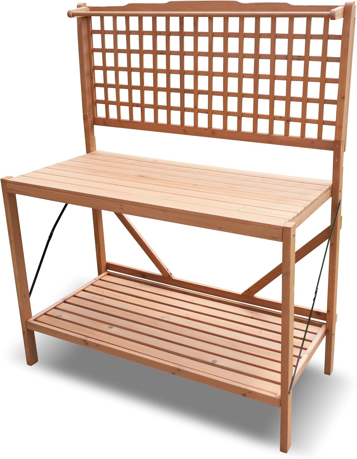 Northbeam Foldable Potting Bench Table - 2-Tier Storage Shelves - Wooden with Large Working Surface, All-Weather Garden Table Work Station with Sliding Tabletop, Perfect for Balcony, Garden, Backyard
