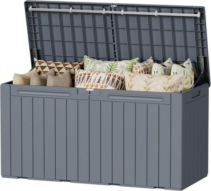 Devoko 100 Gallon Waterproof Large Resin Deck Box Indoor Outdoor Lockable Storage Container for Patio Furniture Cushions Garden Tools (100 Gallon, Black)