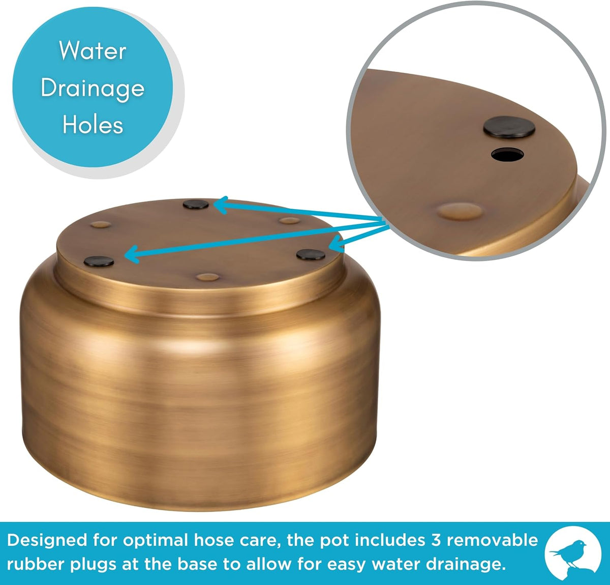 BIRDROCK HOME Decorative Footed Water Hose Holder Pot - Ground Garden Hose Box - Steel - Powdered Coated - Embossed - Steel Metal Hider - Outdoor or Indoor Use (Antique Bronze)
