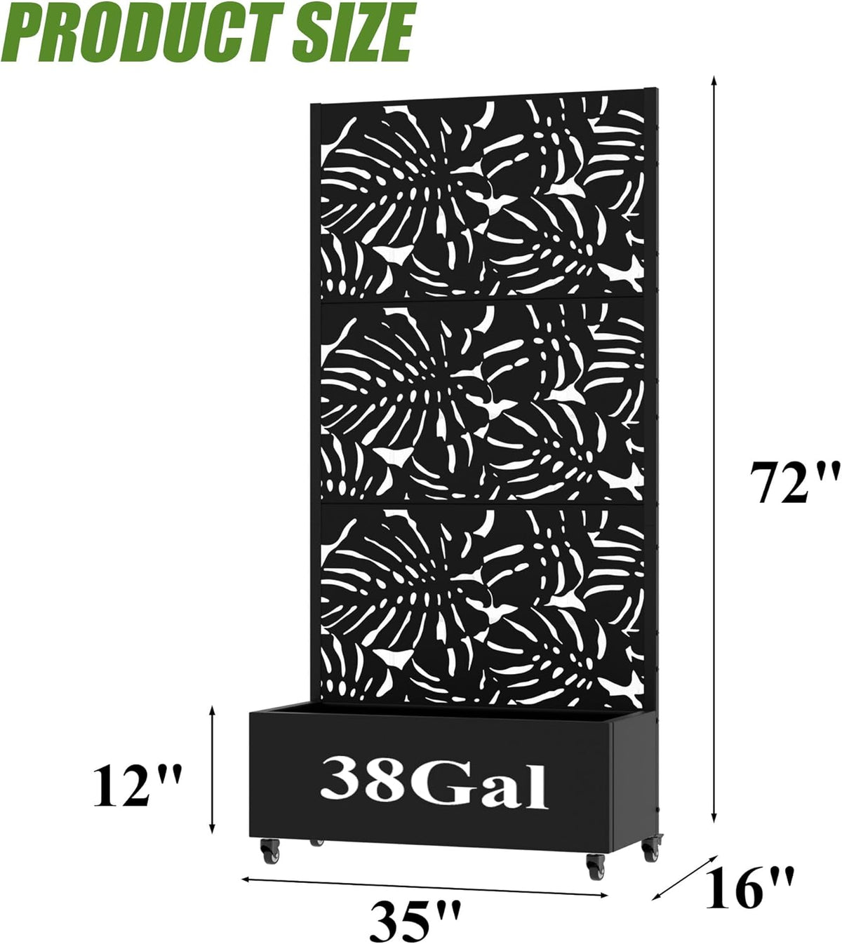 Casaphoria Metal Raised Garden Bed with Trellis and Wheels, 72"x47"x16" Planter Box for Climbing Plants, Vegetables & Vines, Features Drainage Holes and Privacy Screen (Black-Louver) - Colors B