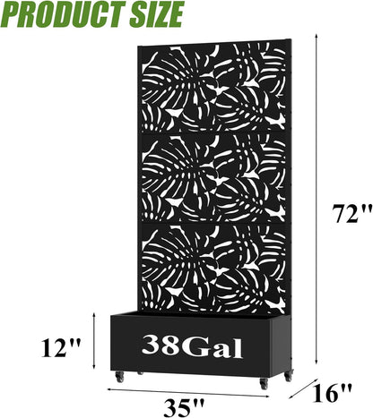 Casaphoria Metal Raised Garden Bed with Trellis and Wheels, 72"x47"x16" Planter Box for Climbing Plants, Vegetables & Vines, Features Drainage Holes and Privacy Screen (Black-Louver) - Colors B