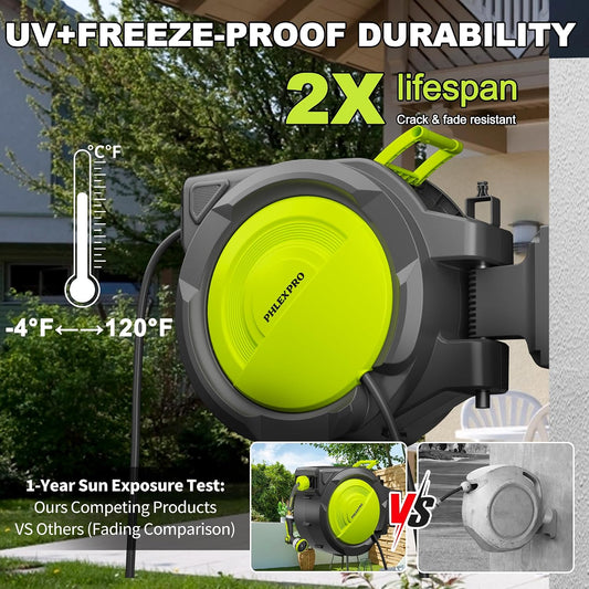 75 FT 5/8" Retractable Garden Hose Reel, Wall Mount