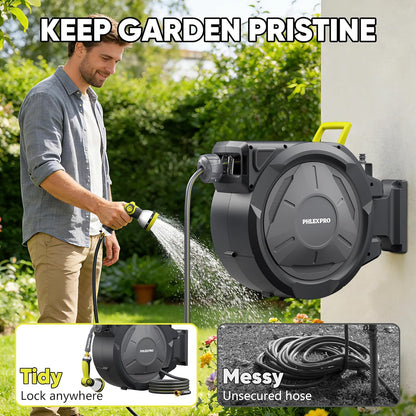 75 FT 5/8" Retractable Garden Hose Reel, Wall Mount