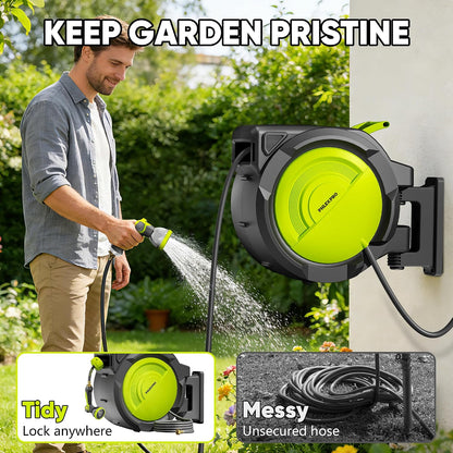 75 FT 5/8" Retractable Garden Hose Reel, Wall Mount