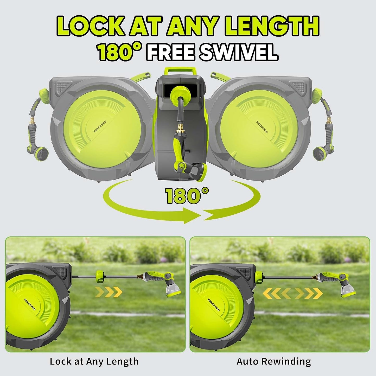 75 FT 5/8" Retractable Garden Hose Reel, Wall Mount