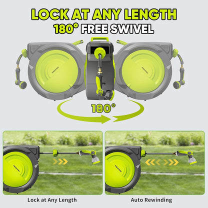 75 FT 5/8" Retractable Garden Hose Reel, Wall Mount