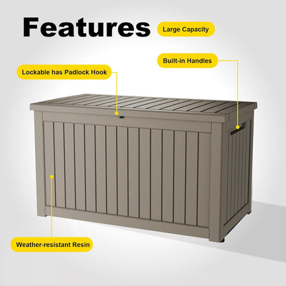 30 Gallon Outdoor Deck Box, Lockable Waterproof Outdoor Storage Boxes For Garden Tools,Indoor Cushions,Accessories Outside Storage Resin Weatherproof Container(Black)