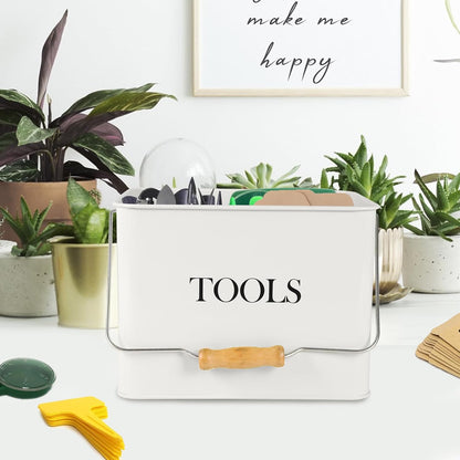 Garden Tool Organizer, Metal Tool Caddy with 3 Compartments, Portable Garden Tool Basket with Handle, Gardening Tool Kit Holder Empty, Garden Tool Storage for Indoor and Outdoor Use - Green