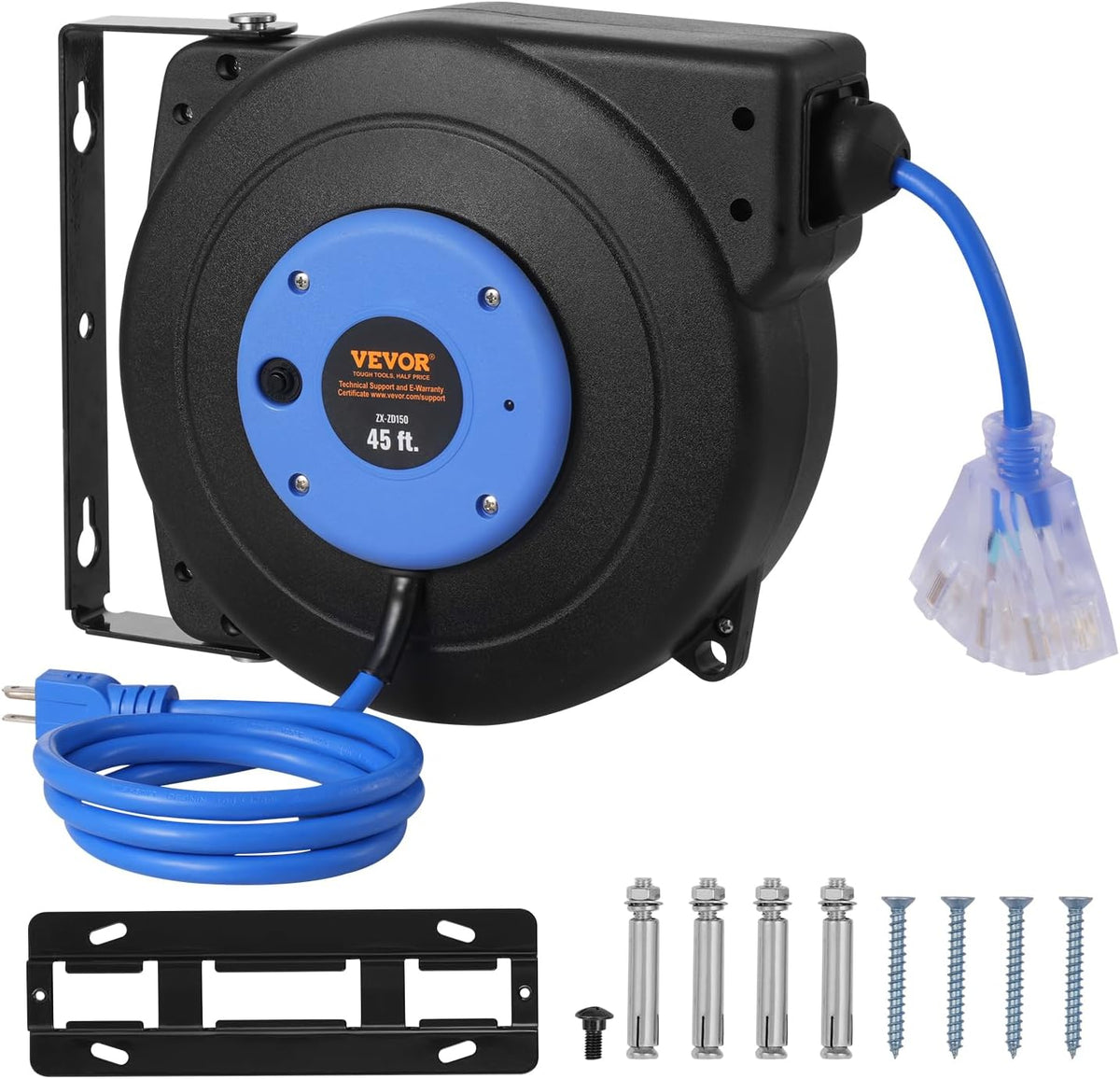 65FT Retractable Extension Cord Reel, Heavy Duty 12AWG/3C SJTOW Cord