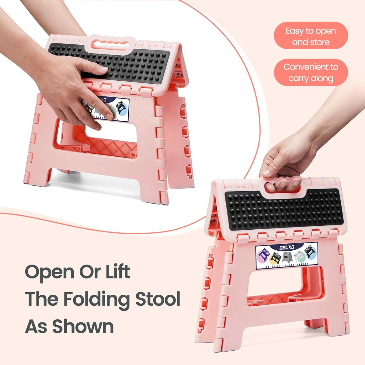 Folding Step Stool 13 Inch,300 Lbs Step Stool for Adults Black