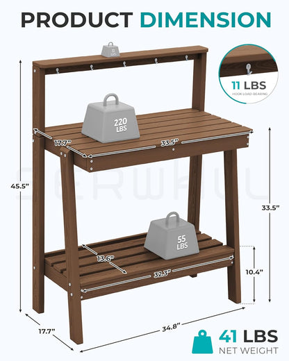 SERWALL Outdoor Potting Bench with Removeable Sink,Rot-Resistant HDPE Potting Table for Outside Gardening, All Weather Use - Gray