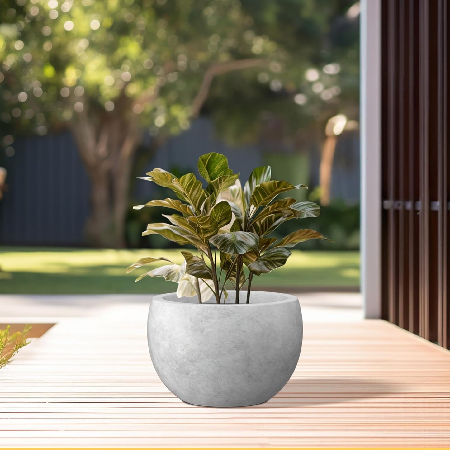 Large Round Bowl Vintage BRN Concrete Planter 19.9" Dia, Outdoor