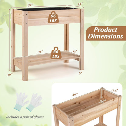 Giantex Wood Raised Garden Bed w/Folding Drop-Leaf Potting Table, Planter Box for Flower Herb Vegetable Fruit, Indoor Outdoor Elevated Raised Beds for Gardening, Backyard, Patio, Balcony