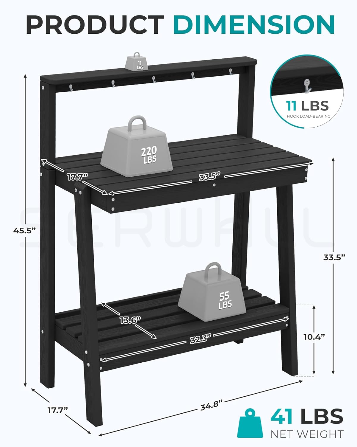 SERWALL Outdoor Potting Bench with Removeable Sink,Rot-Resistant HDPE Potting Table for Outside Gardening, All Weather Use - Gray
