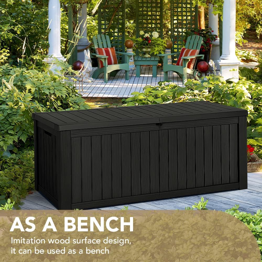Devoko 100 Gallon Waterproof Large Resin Deck Box Indoor Outdoor Lockable Storage Container for Patio Furniture Cushions Garden Tools (100 Gallon, Black)