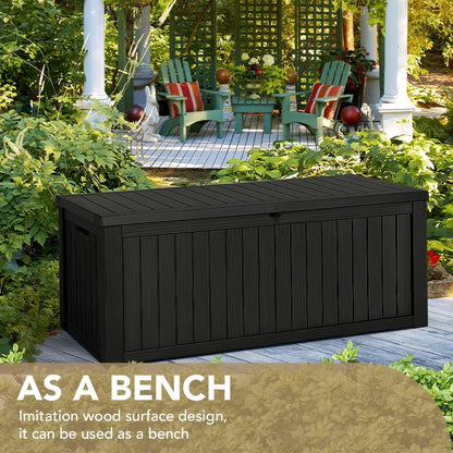 Devoko 100 Gallon Waterproof Large Resin Deck Box Indoor Outdoor Lockable Storage Container for Patio Furniture Cushions Garden Tools (100 Gallon, Black)