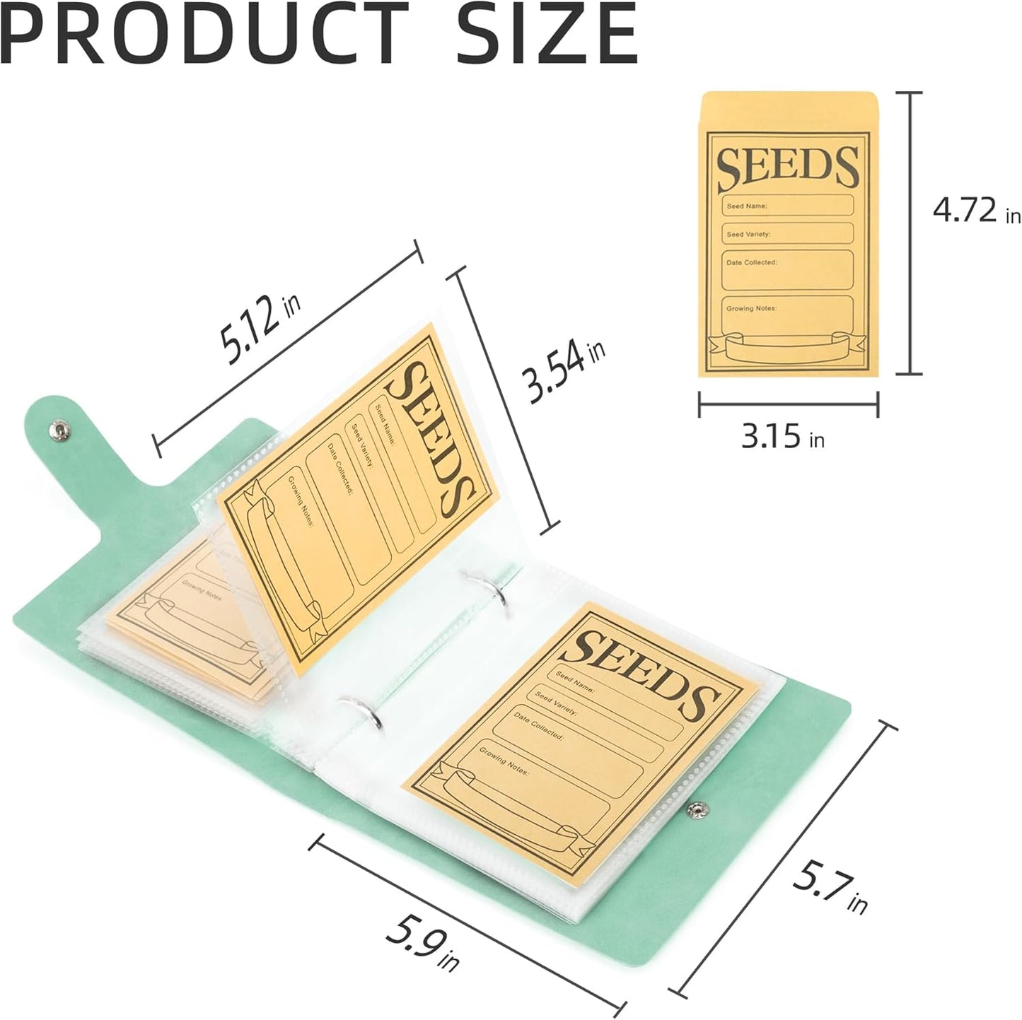Seed Packet Organizer Binder, Garden Planner Packet with 25 Pack Clear Pocket Sleeves(Slot 3.9" x 5.5") 50Pcs Seed Storage Envelopes, Fit for Standard Seed Packets