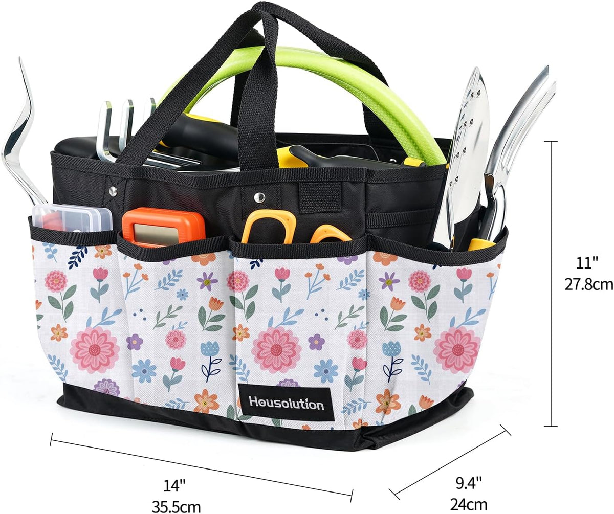 Housolution Gardening Tote Bag, Deluxe Garden Tool Storage Bag and Home Organizer with Pockets, Wear-Resistant & Reusable, 14 Inch, Pink