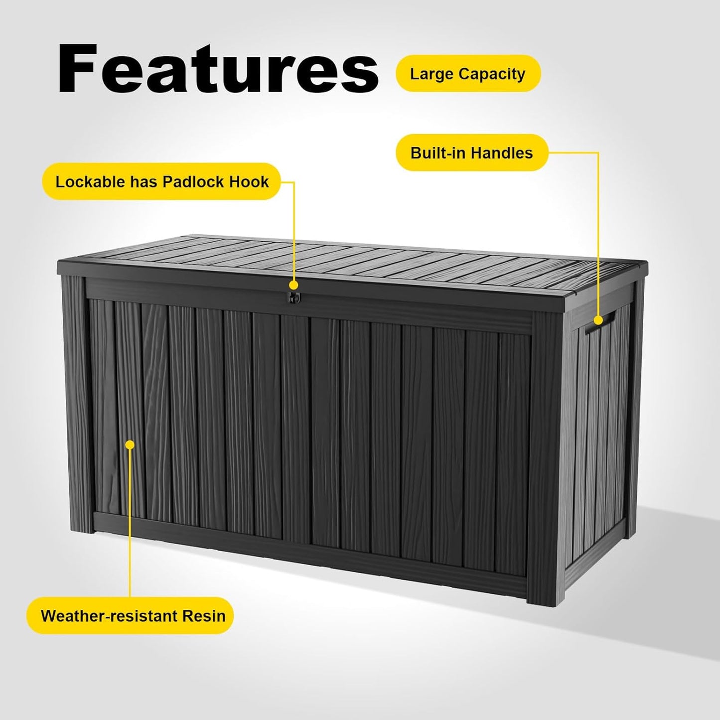30 Gallon Outdoor Deck Box, Lockable Waterproof Outdoor Storage Boxes For Garden Tools,Indoor Cushions,Accessories Outside Storage Resin Weatherproof Container(Black)