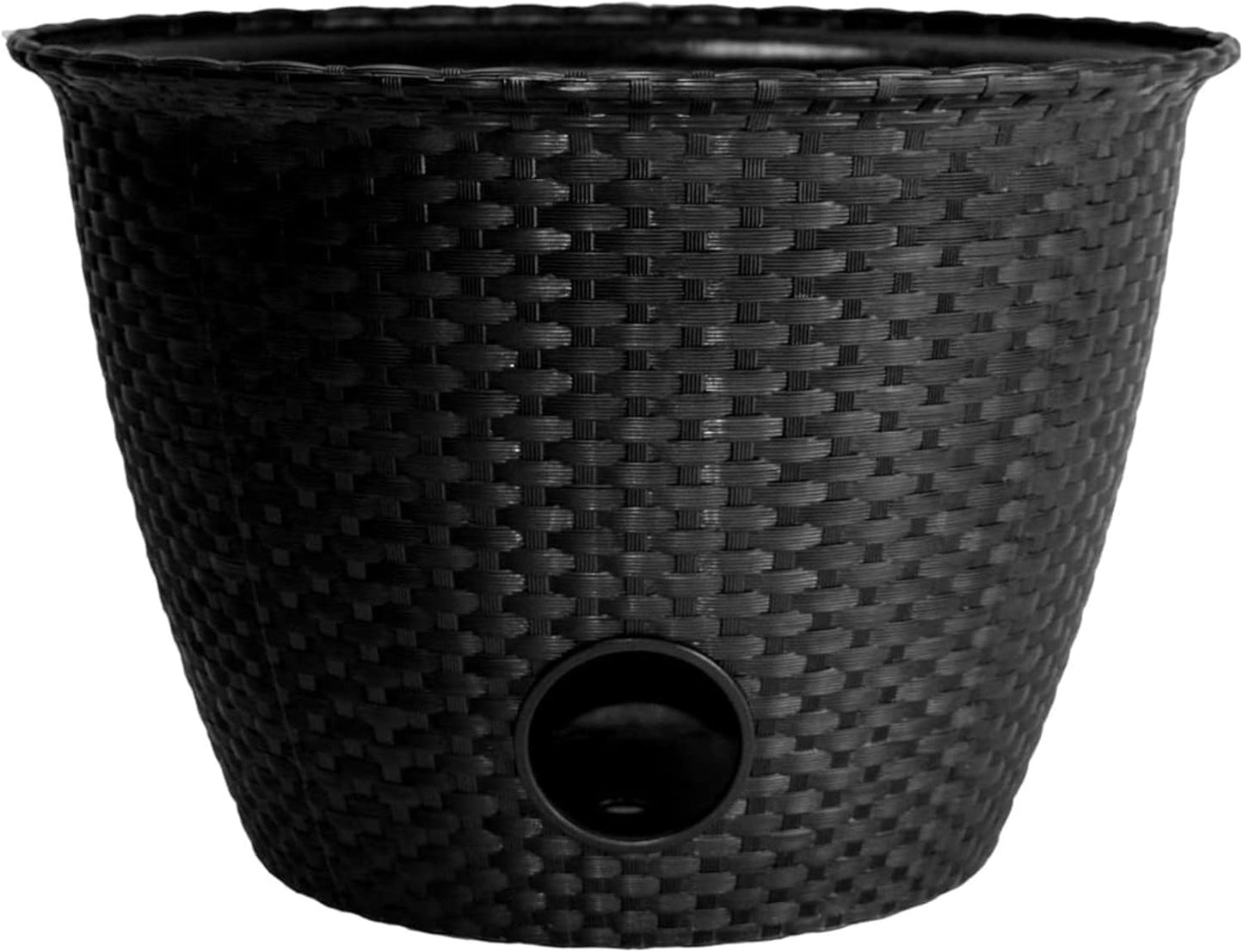 The HC Companies 18 inch Woven Garden Hose Holder, Lightweight UV-Resistant Plastic Water Hose Holder with 100-Foot Capacity, 2-Pack Water Hose Pots for Garden, Patio & Home Organization, Black