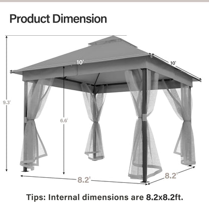 10x20 Gazebo Canopy with 100FT String Lights, Metal Heavy Duty Patio Canopy Tent with Double Roofs, Mosquito Nettings and Privacy Screens for Backyard, Garden, Lawn, Gray