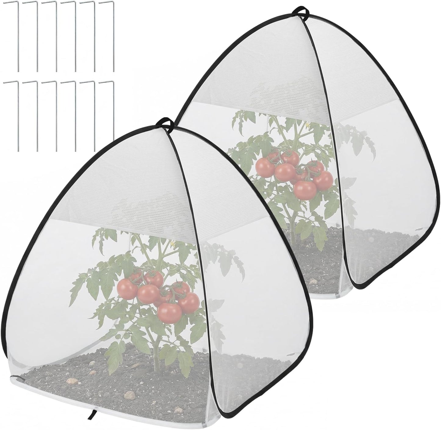 2 Pcs Pop Up Garden Netting Bug and Shade Covers, 22" x 22" x 22" Plant Sun Shade Top Bird Netting Tents, Insect Barrier Sun Protection Plant Cover Tent for Outdoor Plants Vegetables Fruits (Black)