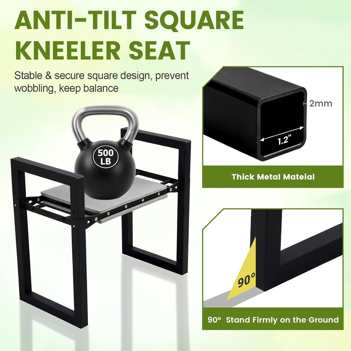 Garden Kneeler and Seat Heavy Duty 500lbs, Anti-Tip Gardening Stools with 10.5” Widen Kneeling Pad for Seniors Gardeners, 2 in 1 Garden Bench for Kneeling and Sitting
