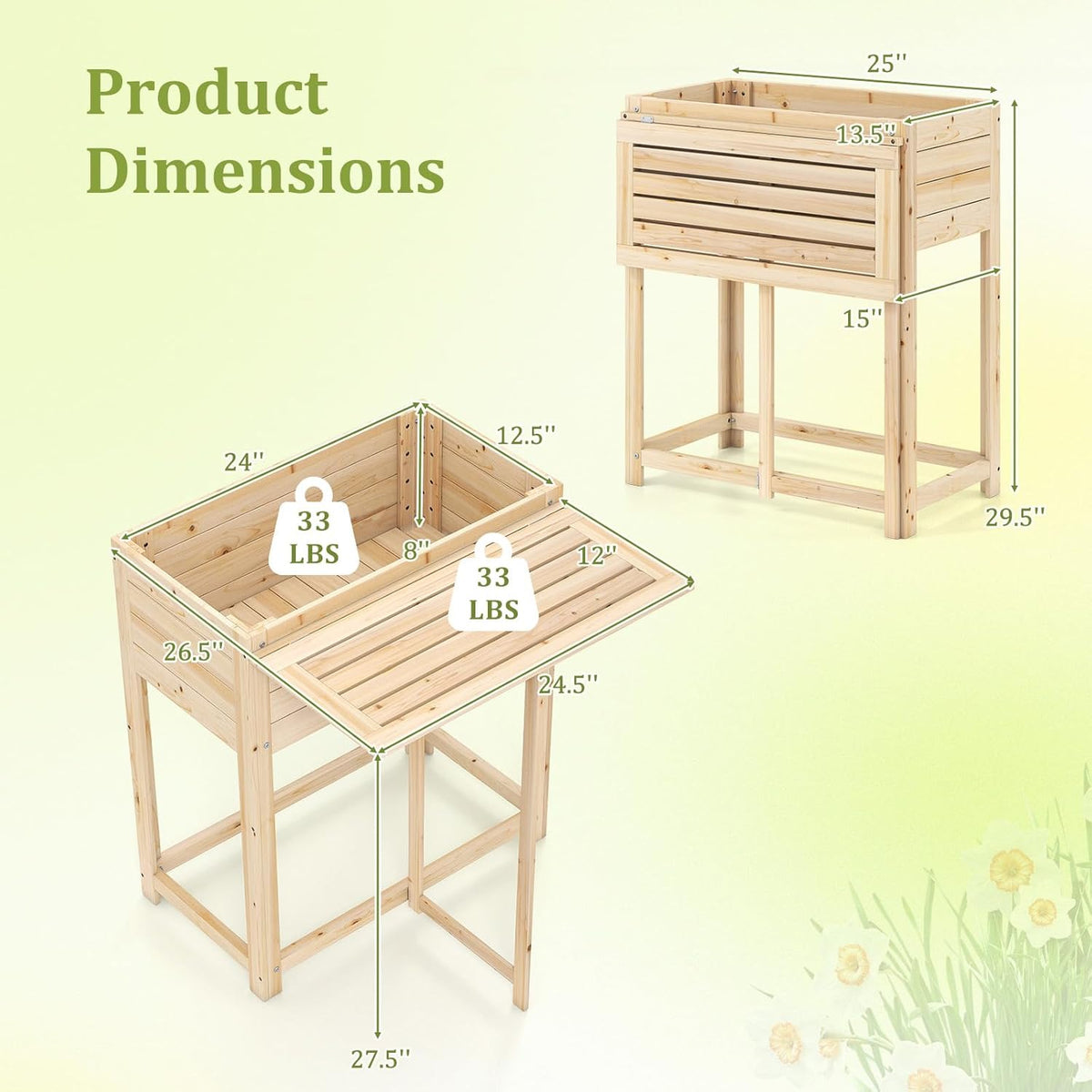 Giantex Wood Raised Garden Bed w/Folding Drop-Leaf Potting Table, Planter Box for Flower Herb Vegetable Fruit, Indoor Outdoor Elevated Raised Beds for Gardening, Backyard, Patio, Balcony