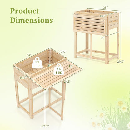Giantex Wood Raised Garden Bed w/Folding Drop-Leaf Potting Table, Planter Box for Flower Herb Vegetable Fruit, Indoor Outdoor Elevated Raised Beds for Gardening, Backyard, Patio, Balcony