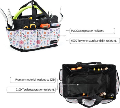 Housolution Gardening Tote Bag, Deluxe Garden Tool Storage Bag and Home Organizer with Pockets, Wear-Resistant & Reusable, 14 Inch, Pink