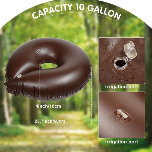 Spakon 4 Pack Tree Watering Ring Tree Bag PVC Drip Irrigation Water Pouch Round Watering Bags Automatic Drip System Planting Gardening Trees Shrubs, Brown (10 Gallon)