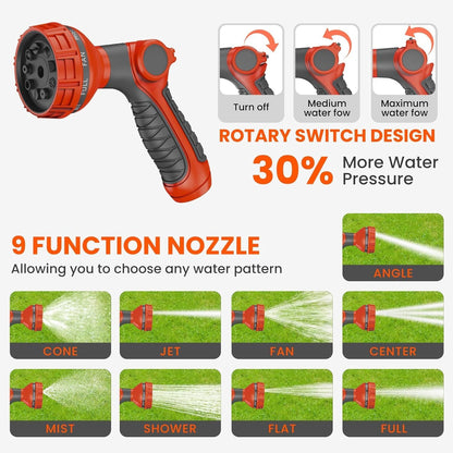 Retractable Garden Hose Reel 90 ft 5/8 inch Automatic Rewind with Any-Length Lock 9 Pattern Nozzle Sprayer 180° Swivel Wall-Mounted Hose Reel for Home Yards