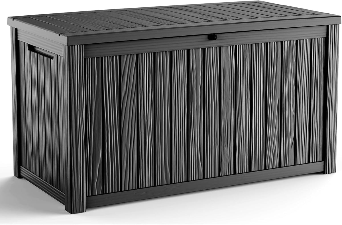 30 Gallon Outdoor Deck Box, Lockable Waterproof Outdoor Storage Boxes For Garden Tools,Indoor Cushions,Accessories Outside Storage Resin Weatherproof Container(Black)