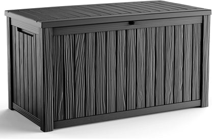 30 Gallon Outdoor Deck Box, Lockable Waterproof Outdoor Storage Boxes For Garden Tools,Indoor Cushions,Accessories Outside Storage Resin Weatherproof Container(Black)
