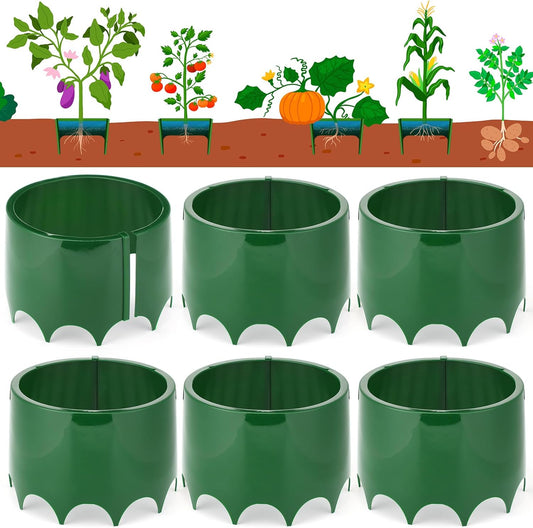 Threehoney 6 Pcs Grow Planting Rings 7 Inch Water Saver Irrigate Green Round Planting Rings Circular Landscape Edging Kit for Deep Watering Veggies Herbs Flowers Trees and Garden Plants