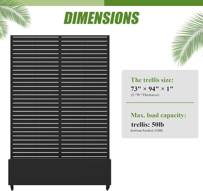Casaphoria Metal Raised Garden Bed with Trellis and Wheels, 72"x47"x16" Planter Box for Climbing Plants, Vegetables & Vines, Features Drainage Holes and Privacy Screen (Black-Louver) - Colors C