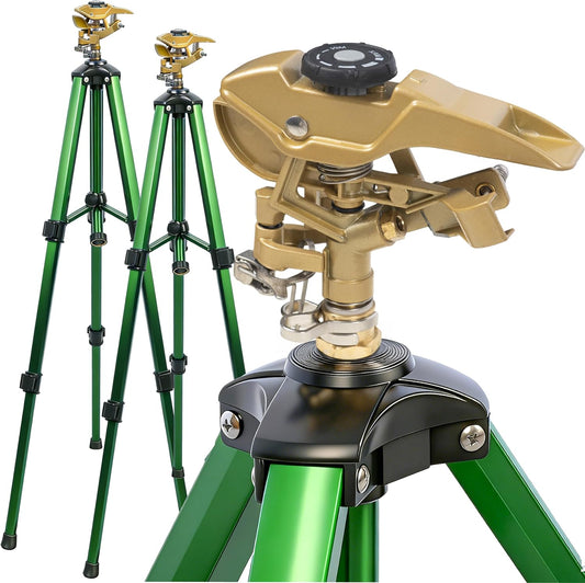 2 Pack Impact Sprinkler on Tripod, Rotating Water Sprinklers for Yard Lawn and Garden, Heavy Duty 360 Degree Irrigation Sprinkler with Zinc Head and 3/4" Connector for Outdoor